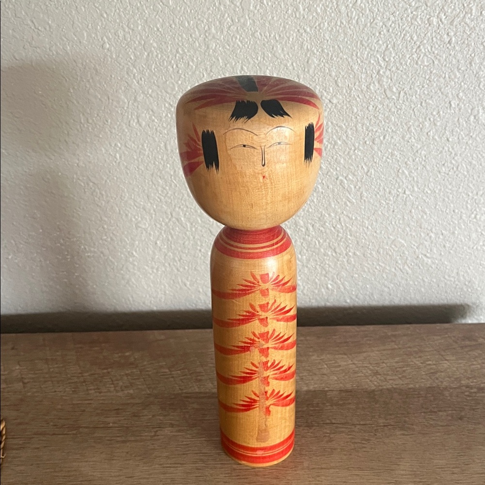 Vintage Wooden Japanese Kokeshi Doll Hand Painted Folk Art Signed 9”